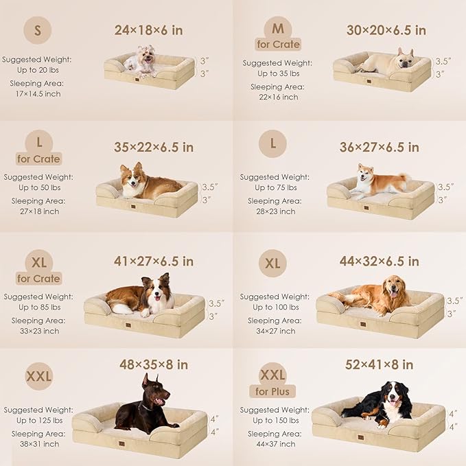 EHEYCIGA Orthopedic Dog Bed Medium Size Dog, Waterproof Washable Pet Beds | Non-Slip Bottom and Egg-Crate Memory Foam Dog Couch Bed with Washable Removable Cover, Greige - Image 2