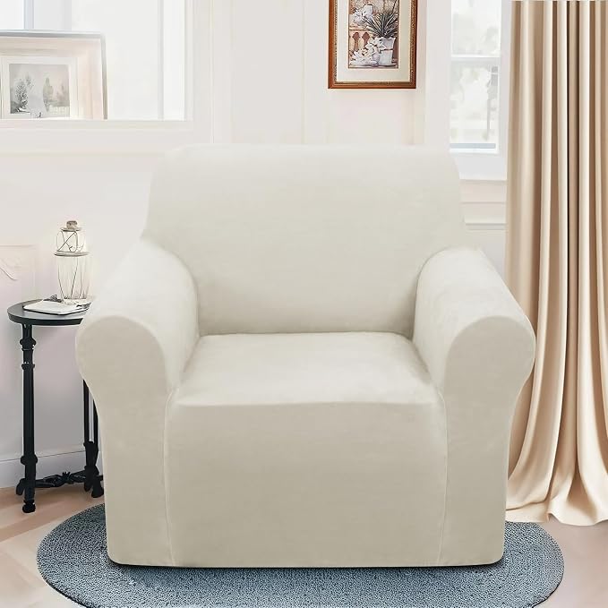 U-NICE HOME Velvet Chair Sofa Covers Stretch Couch Cover Furniture Protector Sofa Slipcover for Dogs (Chair, Beige) - Image 2