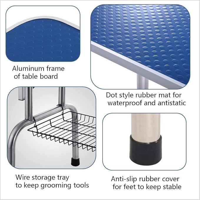 42" Dog Grooming Table Foldable Pet Grooming Tables with Adjustable Arm Noose Storage Mesh Tray Maximum Capacity Up to 330lbs Blue - Image 3
