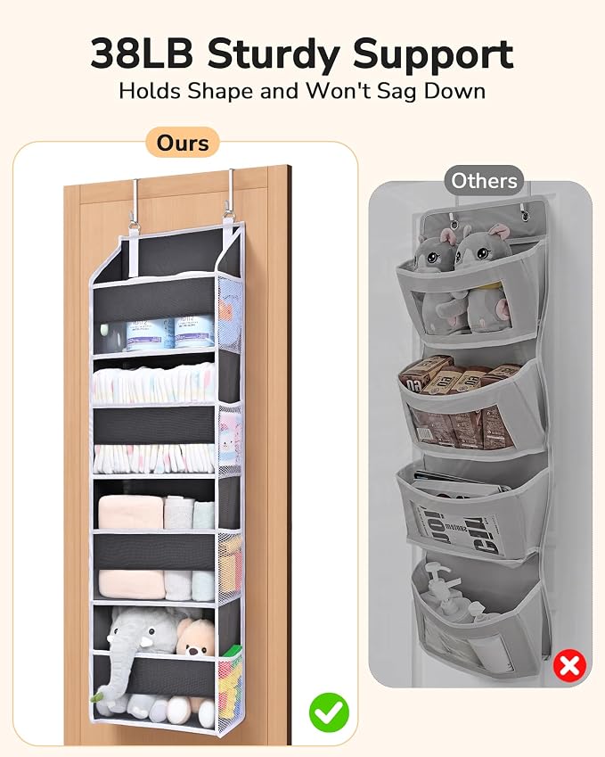 ULG 2 Pack Small Over Door Organizer with 4 Large Pockets 8 Mesh Side Pockets, Hanging Storage Organizer with Clear Window Kids Toys Deep Gray - Image 4