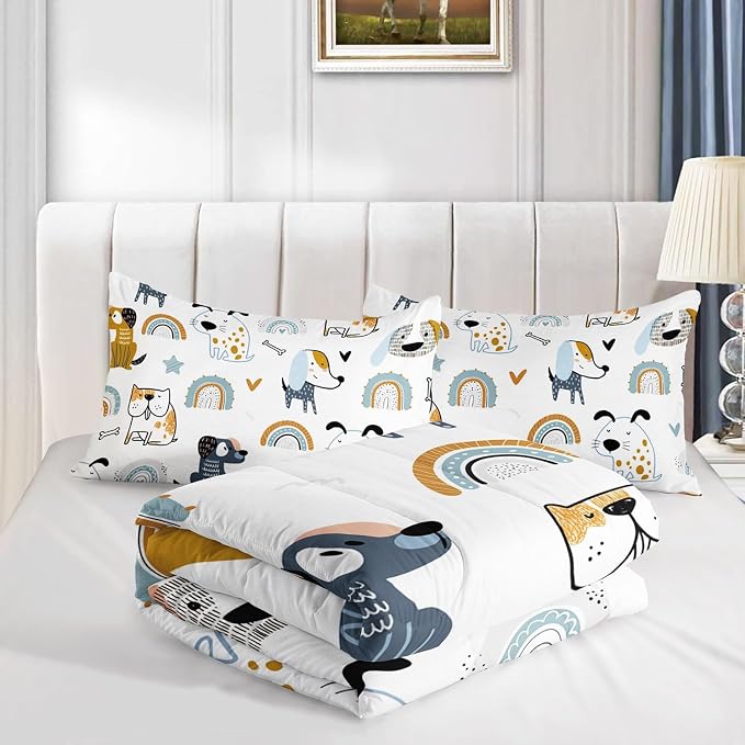 Cartoon Dog Comforter Set Rainbow Bones Printed Bedding Set with 1 Comforter and 2 Pillowcases for Boys and Girls Bedroom All Season(Dog Queen) - Image 4