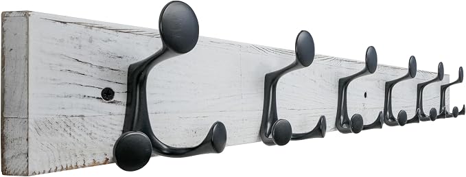 SKOLOO 36-Inch Wood Coat Rack Wall Mount with 6 Triple Hooks - Ideal for Family Entrances, Classrooms, and Pet Supplies Storage - Distressed White Wash by SKOLOO
