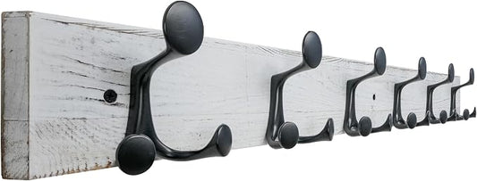 SKOLOO 36-Inch Wood Coat Rack Wall Mount with 6 Triple Hooks - Ideal for Family Entrances, Classrooms, and Pet Supplies Storage - Distressed White Wash by SKOLOO