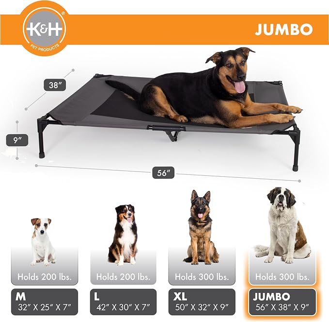 K&H Outdoor Elevated Dog Bed - Cooling Raised Dog Bed for Extra-Large & Giant Pets, Breathable Mesh Center Hammock Design, Indoor/Outdoor Washable Cover, Portable Metal Frame, Charcoal, Jumbo 56x38in - Image 2
