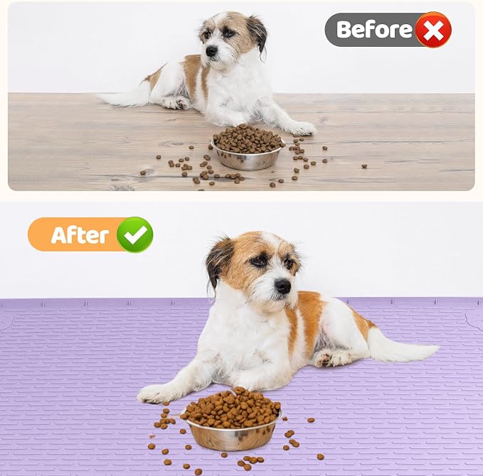 Dog Food Mat 50''x35'' Extra Large Dog Mat for Food and Water, Purple | Silicone Dog Bowl Mat with Raised Edge, Waterproof Non-Slip Pet Feeding Mat for Floors, fit for Dog Cat Bowls - Image 4