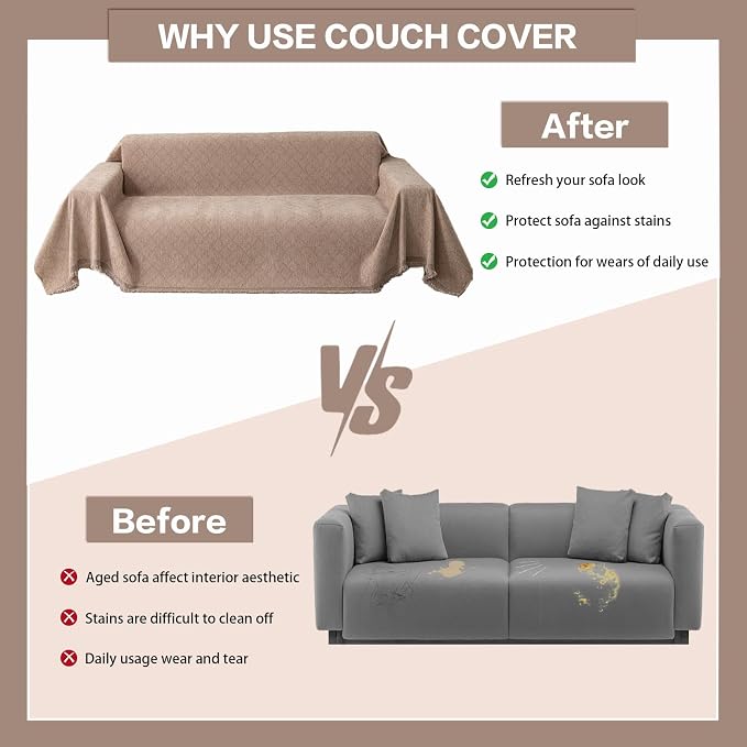 DREAMINGO Modern Chenille Couch Cover Blanket Washable Sofa Covers for 2 Cushion Couch Diamond Weave Textured Furniture Protector for Dogs Soft Coffee Couch Throw Cover, Large 71"x118" - Image 5