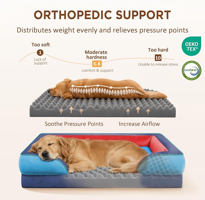 Comfort Expression Orthopedic Dog Bed for Extra Large Dogs with Bolster | Waterproof Dog Couch Bed with Washable Cover & Non-Slip Bottom, Supportive Egg Crate Foam XL Pet Bed, 45x35 Inch - Image 2