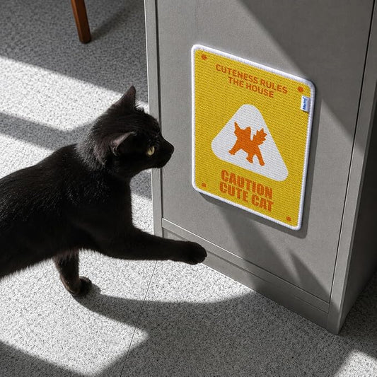 Wall Mounted Sisal Cat Scratcher Mat, Cat Scratch Pad, Natural Sisal Scratcher for Couch, Space Saving Cat Scratching Mat for Indoor Cats (Caution Cute Sign, Medium) by RollinnLiving