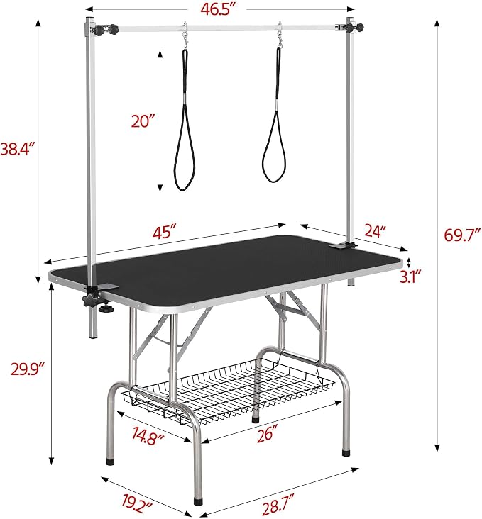 Yaheetech 45-inch Large Heavy Duty Pet Dog Grooming Table W/Adjustable Overhead Arm, Clamps, Two Grooming Noose, Tray - Image 2