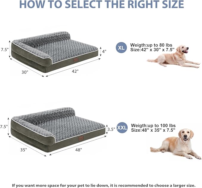 BFPETHOME Orthopedic XL Dog Beds Large Sized Dog, Washable Dog Couch Bed | Removable Cover, Waterproof Lining, Non-Slip Bottom, Large Pet Sofa with Sides, Cozy Sleeping Bed for Senior Dogs, Gray48*35 - Image 4