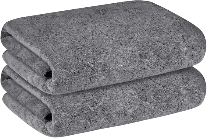 JML Oversized Microfiber Bath Towels, 30" x 60", 4 Pack, Grey Floral, | Hanging Loop, Soft, Absorbent, Quick Dry for Shower, Sauna, Salon Hair Wrap - Image 4