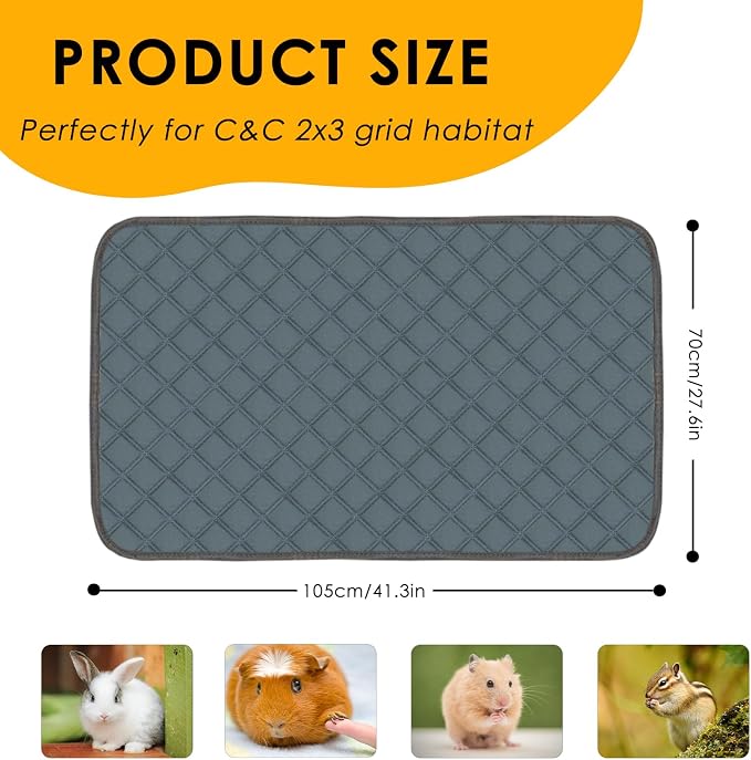 2 Pack Guinea Pig Cage Liners for C&C 2x3 Habitat Guinea Pig Bedding Washable | Super Absorbent | Waterproof | Non Slip | Reusable Guinea Pig Pee Pads for Small Animals Cages - 41.3" x 27.6" - Image 2