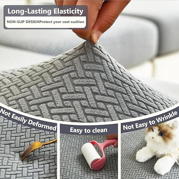 Couch Cushion Covers & Couch Cover for Sectional Sofas, Reversible Non-Slip Sofa Slipcovers, Washable Pet Proof Home Decor Protector (Yellow, Back Cover M) - Image 5