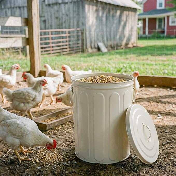 Plexon 5 Gallon Small Metal Trash Can with Lid Outdoor Galvanized Steel Bucket with Lid 5 Gal Storage Can for Dog Food Bird Seed Storage Container, Off-White 3 Pack - Image 8