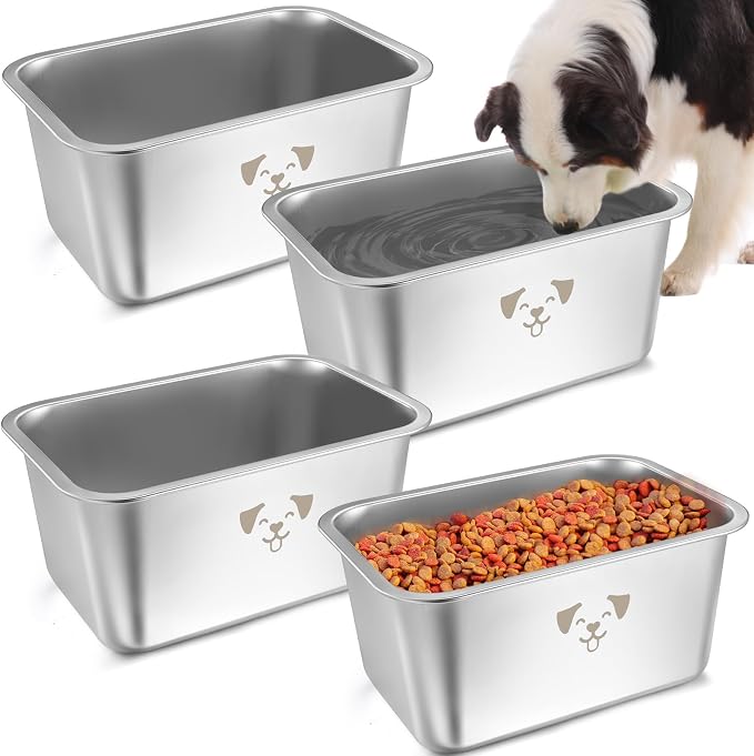 Sweetude 4 Pcs Stainless Steel Dog Bowls Bulk High Capacity Metal Dogs Food and Water Bowls for Large Dogs Pets(Silver,2.64 Gallon) by Sweetude