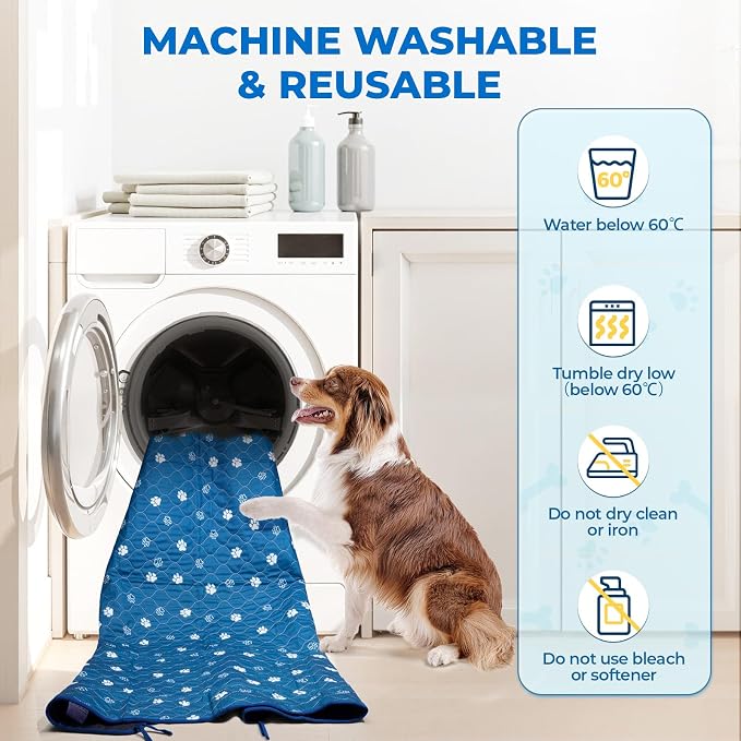 Fostanfly Washable Pee Pads for Dogs, Ultra-Absorbent, 36"x48"-2 Pack, Blue | Leak-Proof, Waterproof, Non-Slip, Large Reusable Pee Pads for Puppy Potty Training, Crate and Playpen with 8 Tie Straps - Image 4