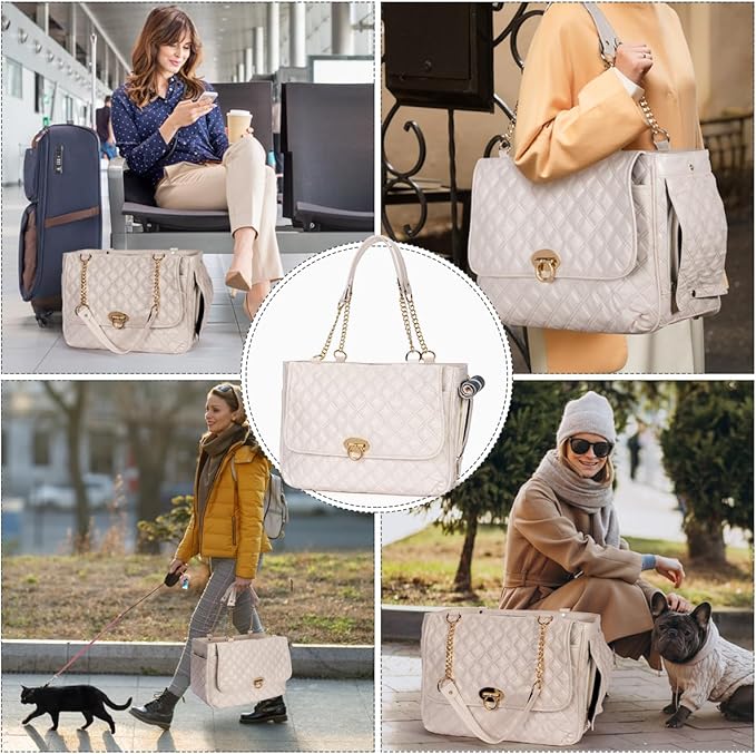 Fashion Pet Carrier Dogs Cat Small Animals Purse Bag, Leather Pet Carriers Dog Puppy Kitten Tote Travel Handbag TSA Airline-Approved