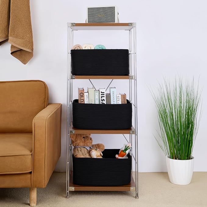 MiniArk Large Storage Baskets for Organizing, 17 x 13 x 7.5” Closet Shelf Baskets for Clothes Blanket Towels, Baby Nursery, Toy Bins Box, Woven Rope Baskets, 4 Packs Black - Image 4