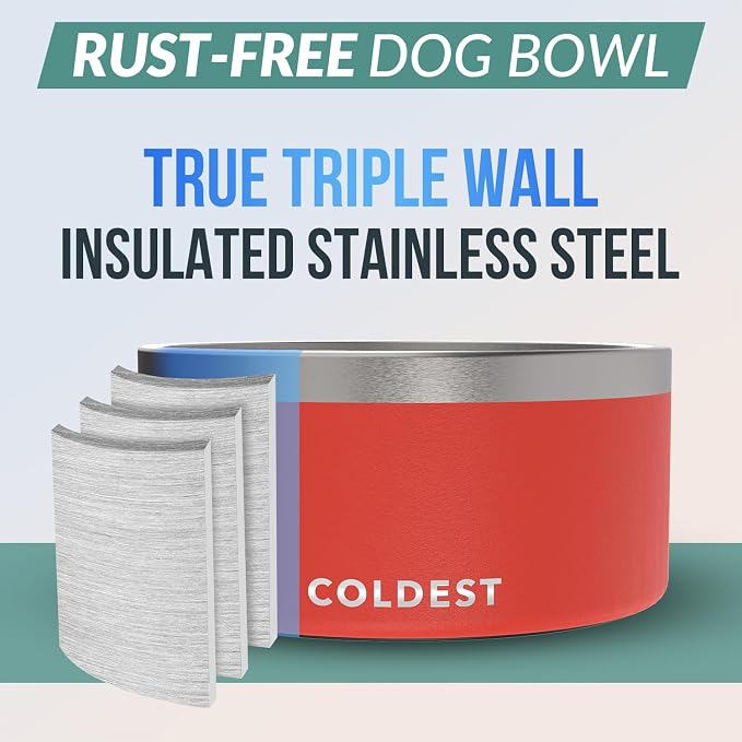 Coldest Dog Bowl - Anti Rust Metal, Non Slip, 3 Layers Insulated Stainless Steel Dog Bowls - Spill Proof & Heavy Duty - Water Bowl for Dogs, Cats & Pets, Dish Washer Safe (200 oz, Crimson Red) - Image 3