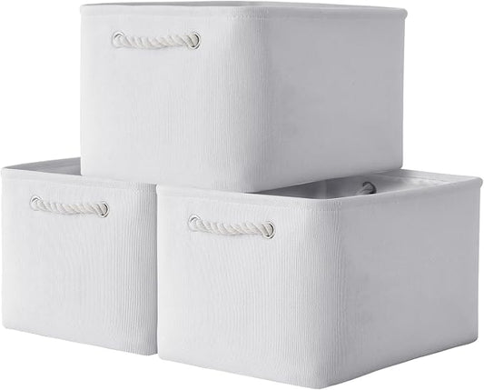 TheWarmHome Storage Basket for Shelves - 15.8x11.8x11.8 inch 3 Pack Fabric Storage Cubes, Collapsible Storage Bin for Organizing Organizer Closet Book Gift Dog(White) by TheWarmHome