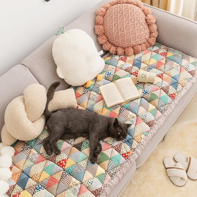 Garden Chic Cotton Protective Couch Cover, Plaid Square Pet Mat, Machine Washable & Non-Slip, Fits Most Cats & Dogs (Color, 23.6*62.9inch) - Image 6