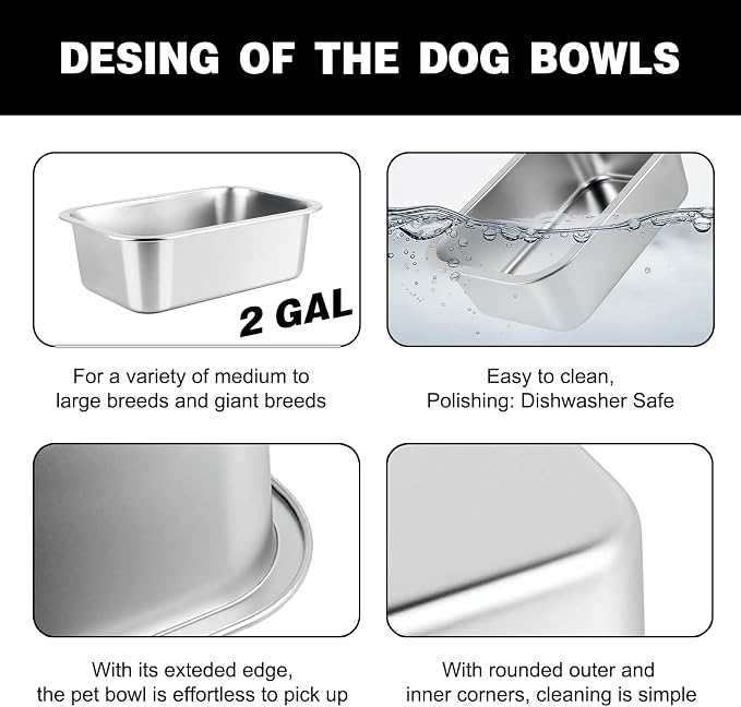 2 Gallon Elevated Large Dog Water Bowl, 4 Adjustable Height 10.5-15.8'' Raised Stainless Steel Bowl Stand with Anti-Slip Mat for Large Breed, Metal Dog Feeding Station for Relief Joint Pressure - Image 6