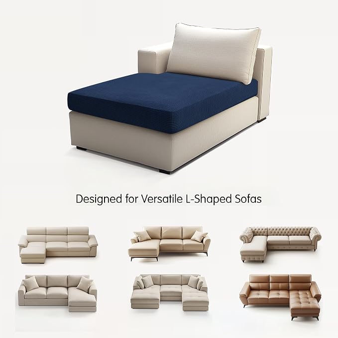 Hokway Stretch Chaise Cover Individual Couch Cushion Slipcovers Reversible Cushion Protector Slipcovers Sofa Cushion Protector Covers (Chaise Cover, Darkblue) - Image 9