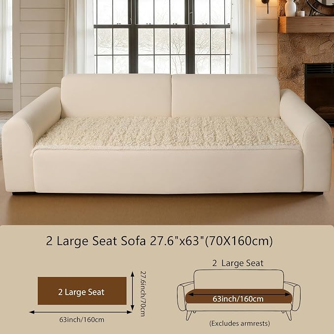 OHSIO Couch Cover for Pets, Washable Non-Slip Sofa Cover Pet Friendly, Soft Fuzzy Teddy Fleece Sofa Slipcover for 2-3 Cushion Sofa Furniture Protector (Ivory, 27.6" x 63") - Image 2