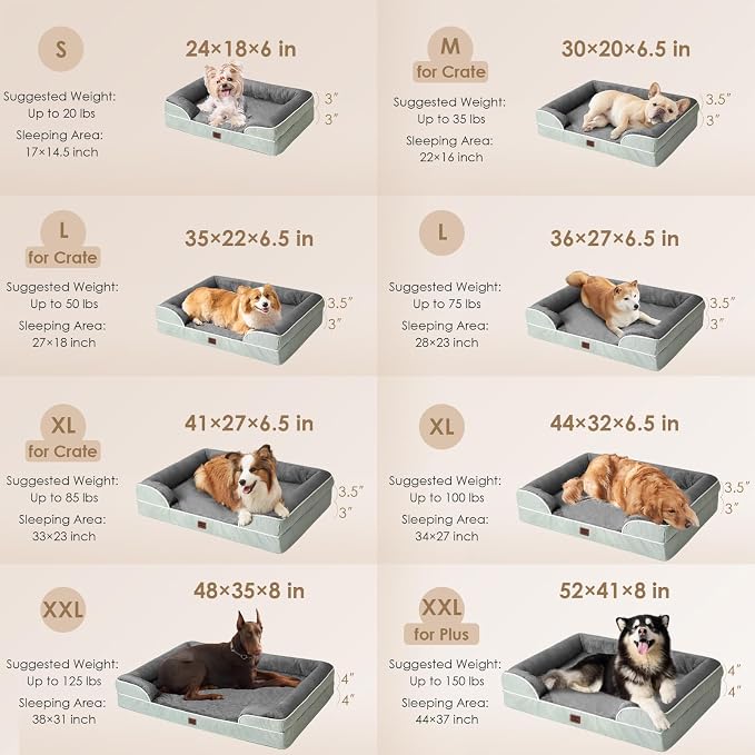 EHEYCIGA Orthopedic XXL Dog Bed, Waterproof Washable XL Big Pet Bed 48" | Non-Slip Bottom and Egg-Crate Memory Foam Extra Large Pet Couch Bed with Washable Removable Cover, Greyish Green - Image 2