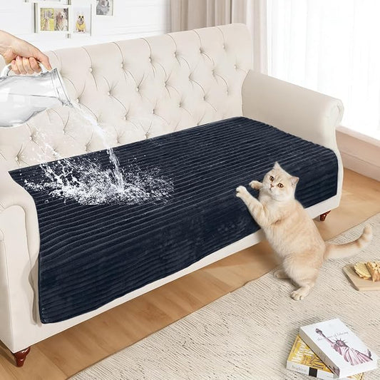 NAISI Couch Covers for Dogs Waterproof Flannel Striped Sofa Cover Pet Friendly Washable Dog Mat for Couch Anti Slip Sectional Sofa Slipcover Protector(1pc/35"x 82",Dark Navy) by NAISI