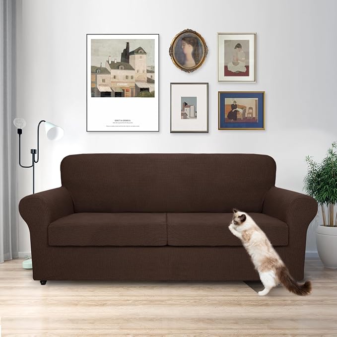 MAXIJIN 3 Piece Couch Covers for 2 Cushion Couch Super Stretch loveseat Sofa Cover for Dogs Pet Proof Furniture Protector Non Slip Couch Slipcover Washable (Coffee, 71"-91"(2 Cushions)) - Image 2