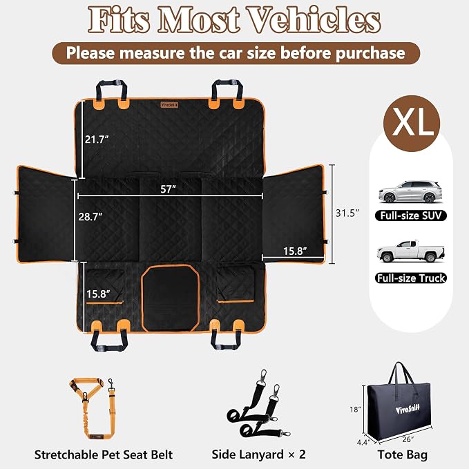 Hard Bottom Waterproof Dog Seat Cover Hammock for Full Size Truck | 900D Oxford bite-proof & waterproof. 35D sponge pad protects dog joints. Extra-wide hard bottom supports 600lbs. Mesh window - Image 7