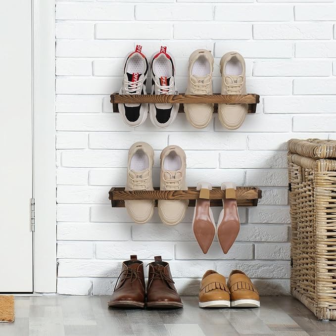 MyGift Wooden Hanging Shoe Rack Storage Organizer for Closet & Entryway | Space-saving wall storage keeps footwear tidy in closets, mudrooms, and entryways while adding a warm rustic farmhouse accent - Image 2