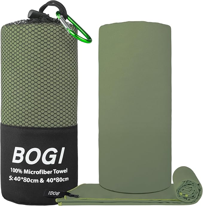 BOGI Microfiber Travel Sports Towel-Quick Dry Travel Towel,Soft Lightweight Absorbent Compact Sports Towel for Camping Gym Beach Bath Yoga Swimming Backpacking (S:16''x32'',2Pcs-AGreen) - Image 2