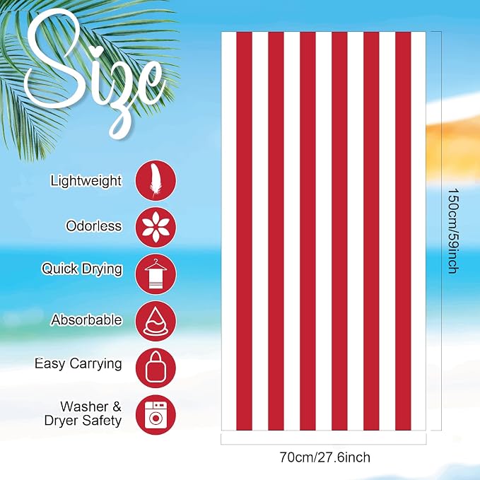 EBOOT 10 Pack Oversized Beach Towel Set Extra Large Pool Towels Microfiber Quick Dry Swim Blanket for Adult Women Men Face Hand Body Bath Travel Pool(Fancy Color,28 x 59 Inch,Cabana Stripe) - Image 2