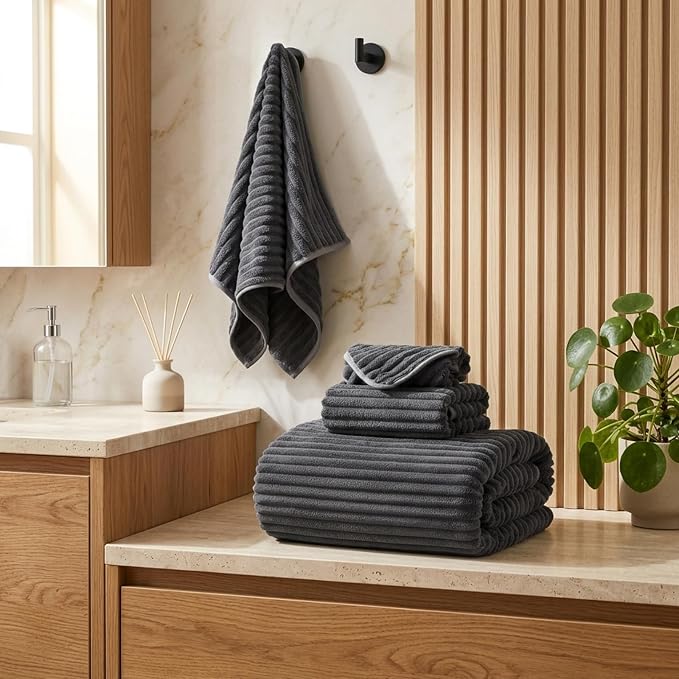 3 Pack Bath Towel Set, 40"x80" Oversized Bath Sheet, Charcoal Gray | Ultra Soft Microfiber, Lint Free, Quick Dry, Highly Absorbent, Full Body Coverage, 1 Bath Sheet, 1 Hand Towel, 1 Washcloth - Image 6