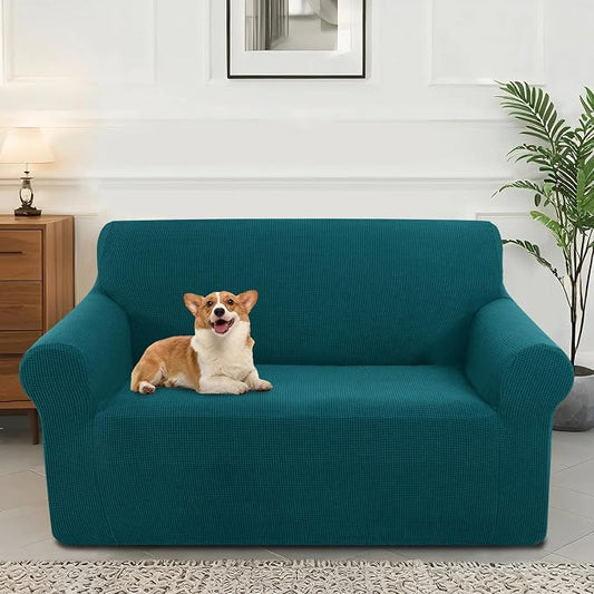 Stretch loveseat Covers Washable Sofa Slipcover, Blue | 1 Piece Couch Covers for Sofa Furniture Protector with Non Skid Foam and Elastic Bottom for Kids, Dogs by LuxshareHome