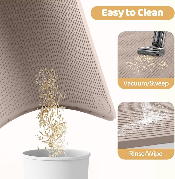 Silicone Cat Litter Mat for Litter Box 40”x40” Large Cat Mat, Khaki | Waterproof, Non-Slip, Leak-Proof Rug Mat with Lip, Easy to Clean, Extra Large Litter Catcher Mat for Floor - Image 6