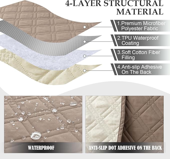 Genina L Shape Couch Cover, Sectional Couch Chaise Covers, Waterproof Washable Sofa Covers for Right L Shape Chaise Lounge, Anti-Slip Sofa Slipcovers for Dogs Cats Pet Friendly(Taupe) - Image 3