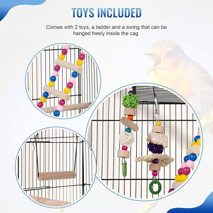 FDW 39 Inch Bird Cage Parakeet Cage with Play Top Rolling Stand & Easy Clean Pull-Out Tray Roof Top Parrot Cage for for Finches Canaries Parakeets Cockatiels & Other Small Birds, Black - Image 5