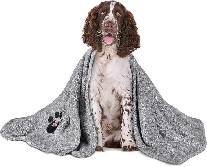Dogvingpk Dog Towel Super Absorbent Soft Quick Drying Microfiber Pet Bath Towels for Medium & Small Dogs (M-36" * 28", Grey) by Dogvingpk