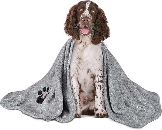 Dogvingpk Dog Towel Super Absorbent Soft Quick Drying Microfiber Pet Bath Towels for Medium & Small Dogs (M-36" * 28", Grey) by Dogvingpk