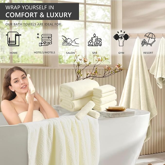4 Piece Extra Large Bath Towel 35"x70" Oversized Bath Sheet Bath Towel Set for Bathroom Ultra Soft Cozy Highly Absorbent Quick Dry Bathroom Towel for Spa Gym Hotel,Shower Towel for Daily Use,Cream - Image 3