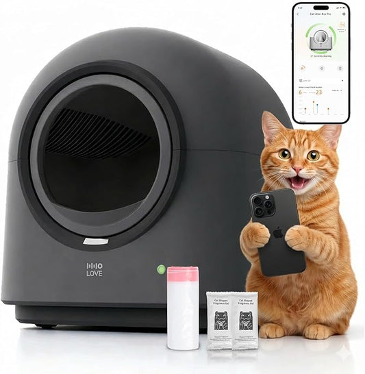 Self Cleaning Cat Litter Box Automatic HHOLOVE with 360 Safety Sensors, Odor Control, Real-Time Health & Weight Monitor, Ultra-Quiet, 60L Large Capacity for Multiple Cats, 2026 Ver. Midnight Grey by HHOLOVE