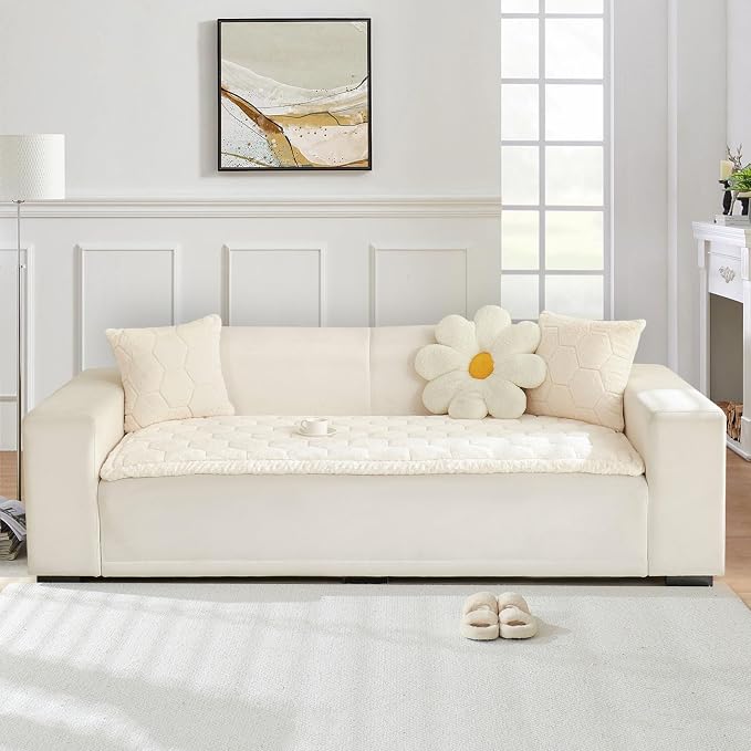 LiveGo 【Clearance】 Couch Cover for Dogs Washable, Sofa Cover Protector, Couch Covers for 3 Cushion Couch Sofa Pet Friendly, Soft, Non Slip (Off-White, 90x180 cm / 35.4x70.9 in) - Image 7