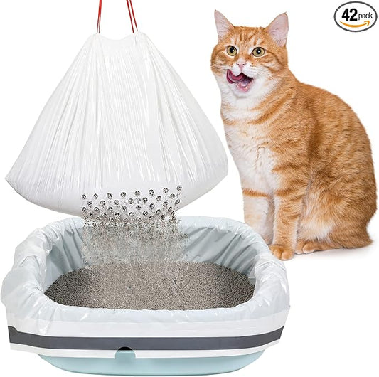 Jutom 42 Count Jumbo Sifting Cat Litter Bags 36 x 18 Inch Extra Large Thick Cat Litter Box Liners with Holes Disposable Thick Scratch Resistant Rubbish Bags Drawstring Rubbish Box Liners by Jutom
