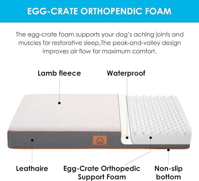 Sunheir Washable Orthopedic XL Dog Bed Extra Large Waterproof Dog Crate Bed | Removable Cover, Egg Crate Foam Support, Anti-Slip Bottom, Machine Washable Soft Pet Bed Mat for Crate, 36" Light Grey - Image 2