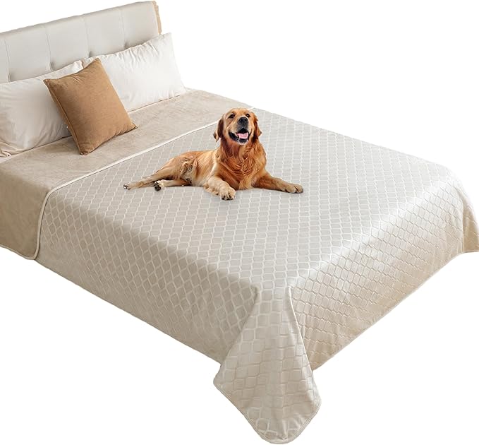 fuguitex Waterproof Dog Blanket Bed Cover Dog Crystal Velvet Moroccan Fuzzy Cozy Plush Pet Blanket Throw Blanket for Couch Sofa(82 * 82 inch, Cream+Beige) by fuguitexHome