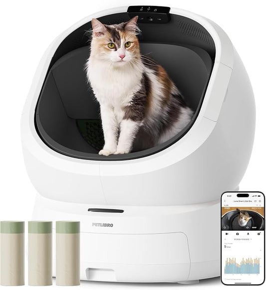 PETLIBRO Automatic Litter Box with AI-Camera Waste Analysis, Auto Odor-Control Self Cleaning Cat Litter Box with 55 Count Litter Liners, Open-Top Litterbox with Multi-Cats Recognition, Usage Tracking by Unknown