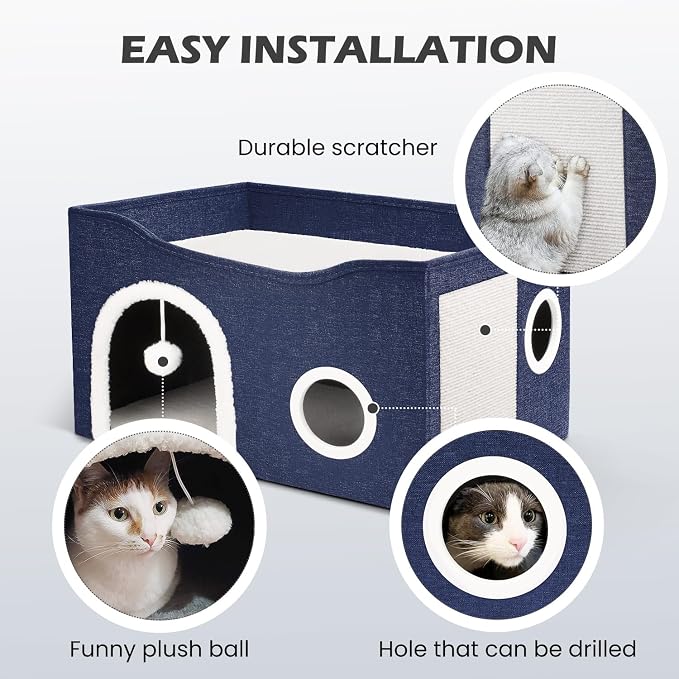 Heeyoo Cat House for Indoor Cats - Large Cat Bed Cave with Fluffy Ball and Scratch Pad, Foldable Cats Houses & Condos, Cat Hideaway, Covered Kitty Bed for Multi Small Large Kitty, 23.8x15.9x13.2 Inch - Image 5